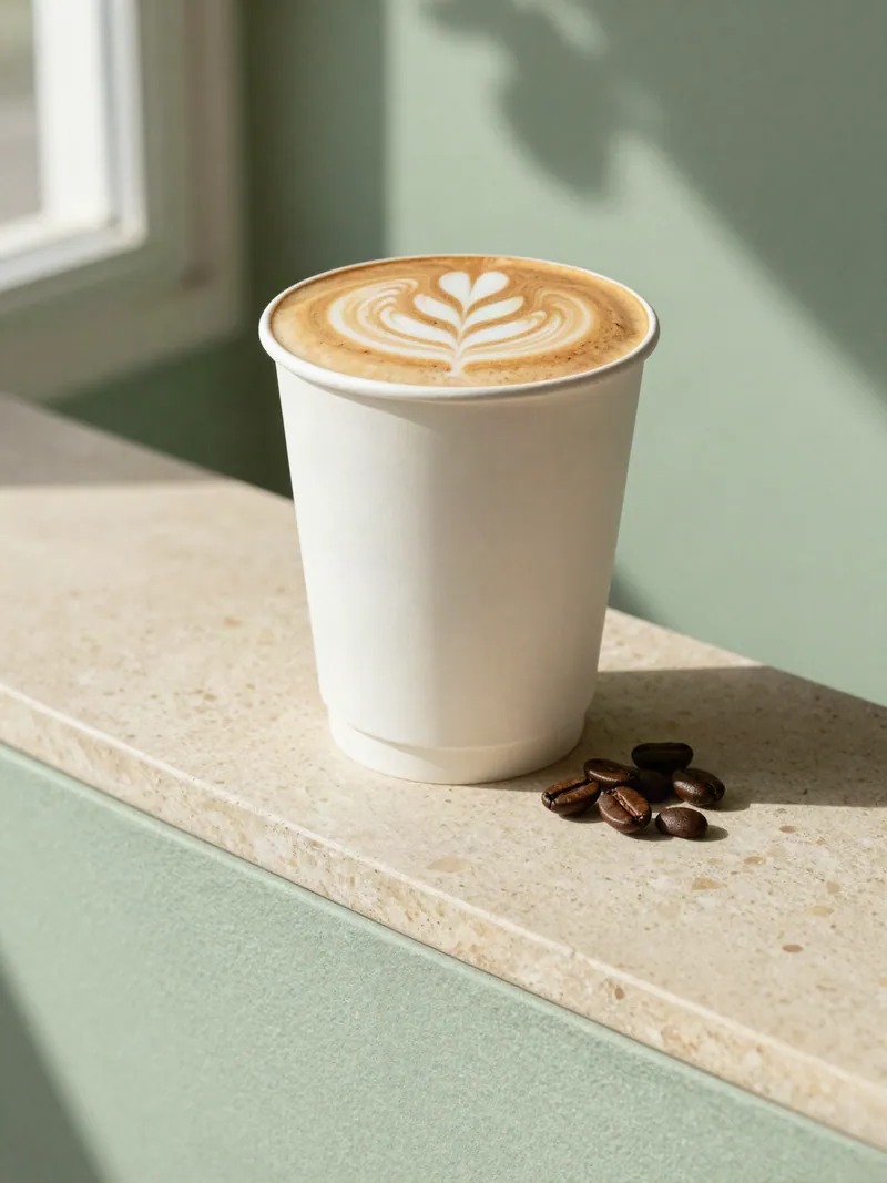 A hot latte with rosetta latte art